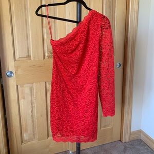 Express red lace one shoulder dress